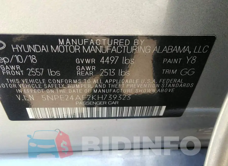 5NPE24AF2KH739323 Photo# 9