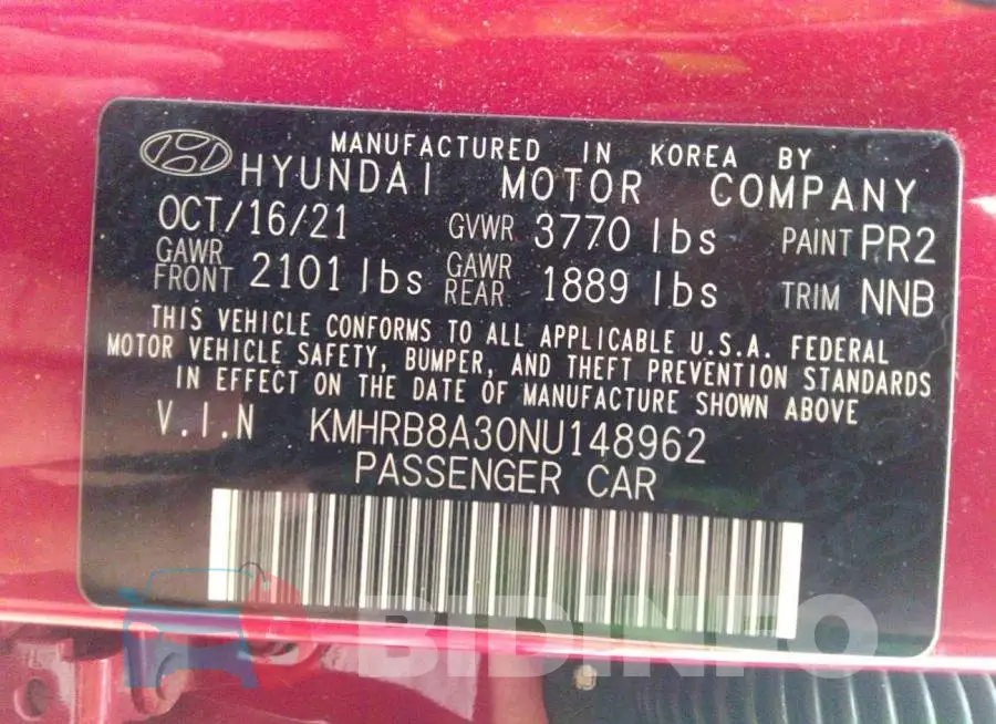 KMHRB8A30NU148962 Photo# 9