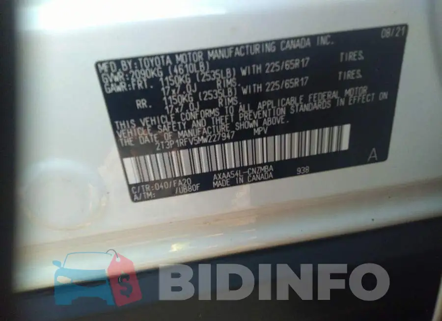 2T3P1RFV5MW227947 Photo# 9