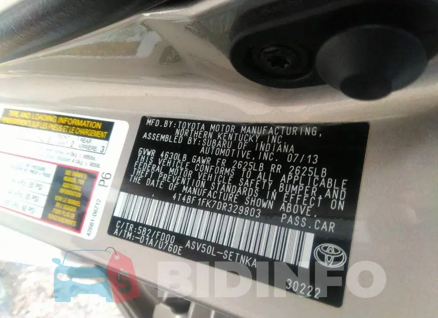 4T4BF1FK7DR329803 Photo# 9