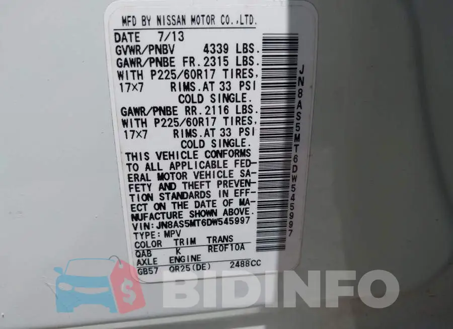 JN8AS5MT6DW545997 Photo# 9