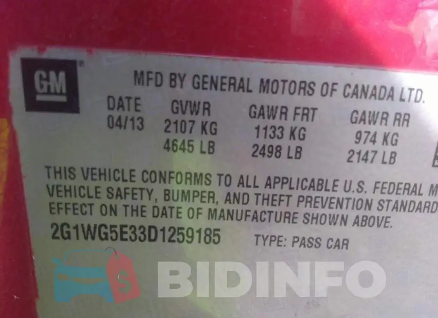 2G1WG5E33D1259185 Photo# 9