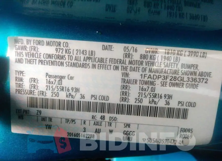 1FADP3F28GL336372 Photo# 9
