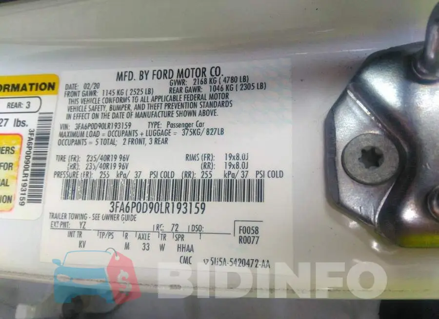 3FA6P0D90LR193159 Photo# 9