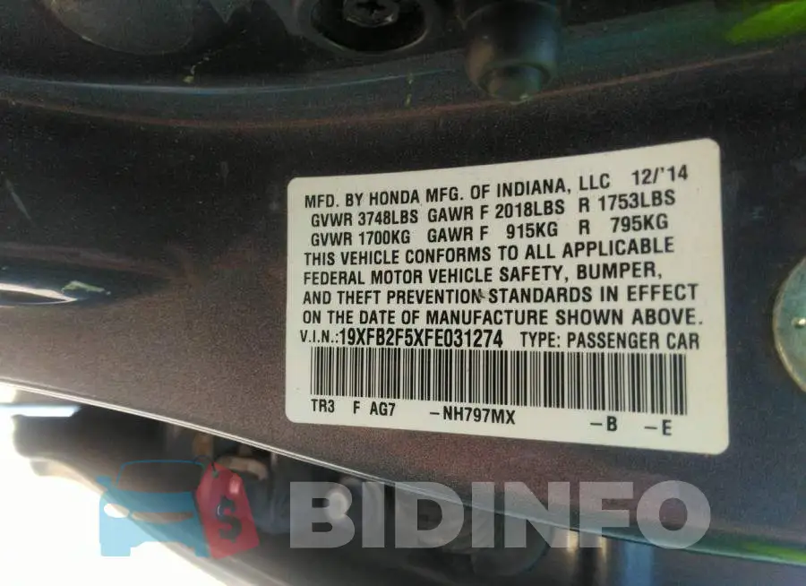 19XFB2F5XFE031274 Photo# 9