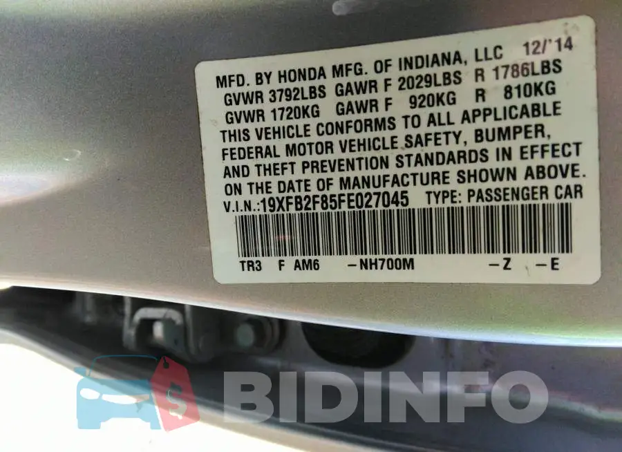 19XFB2F85FE027045 Photo# 9