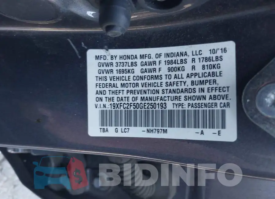 19XFC2F50GE250193 Photo# 9