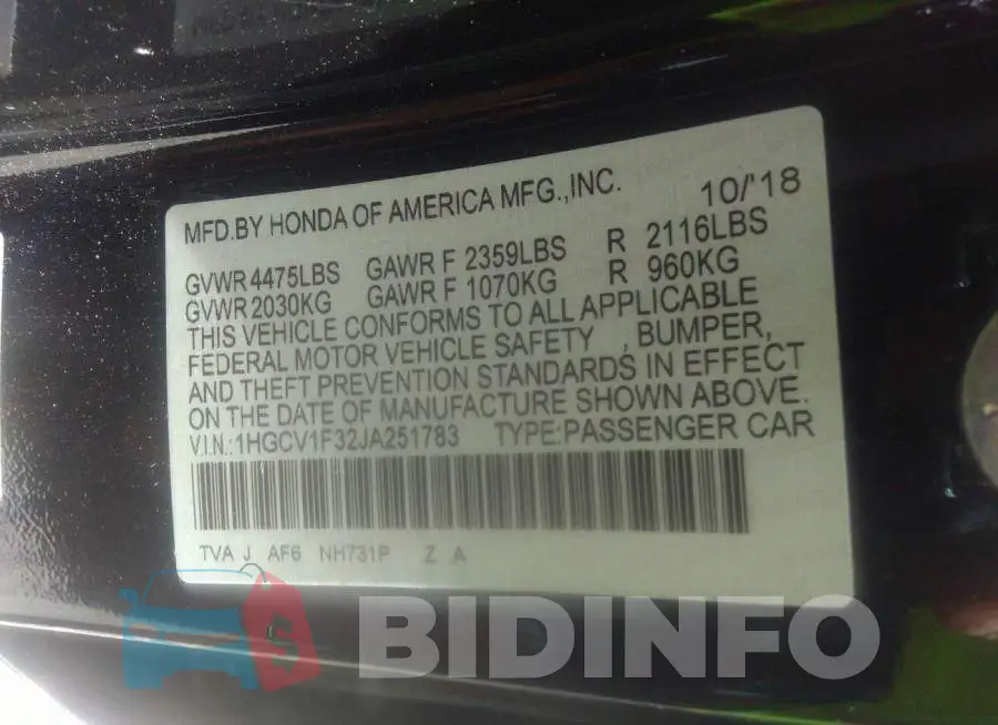 1HGCV1F32JA251783 Photo# 9