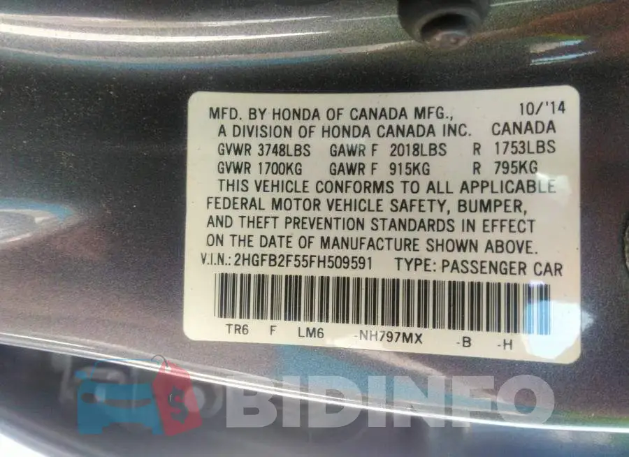 2HGFB2F55FH509591 Photo# 9