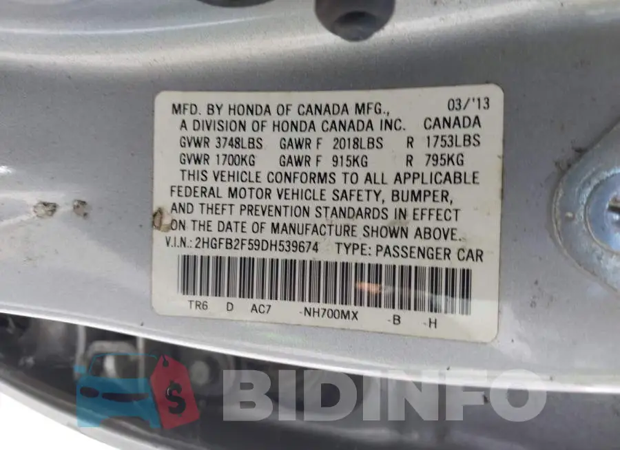2HGFB2F59DH539674 Photo# 9