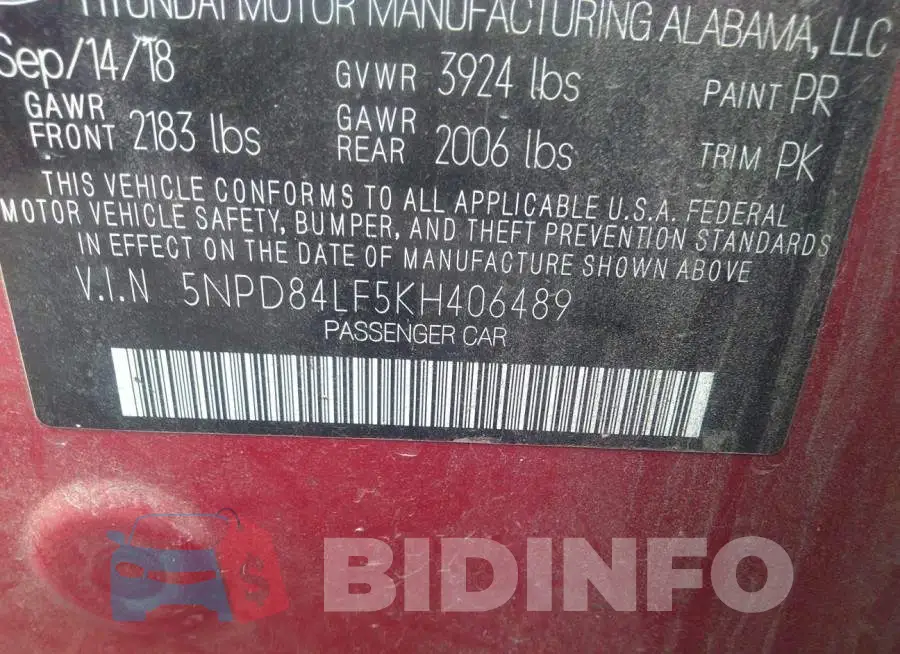 5NPD84LF5KH406489 Photo# 9