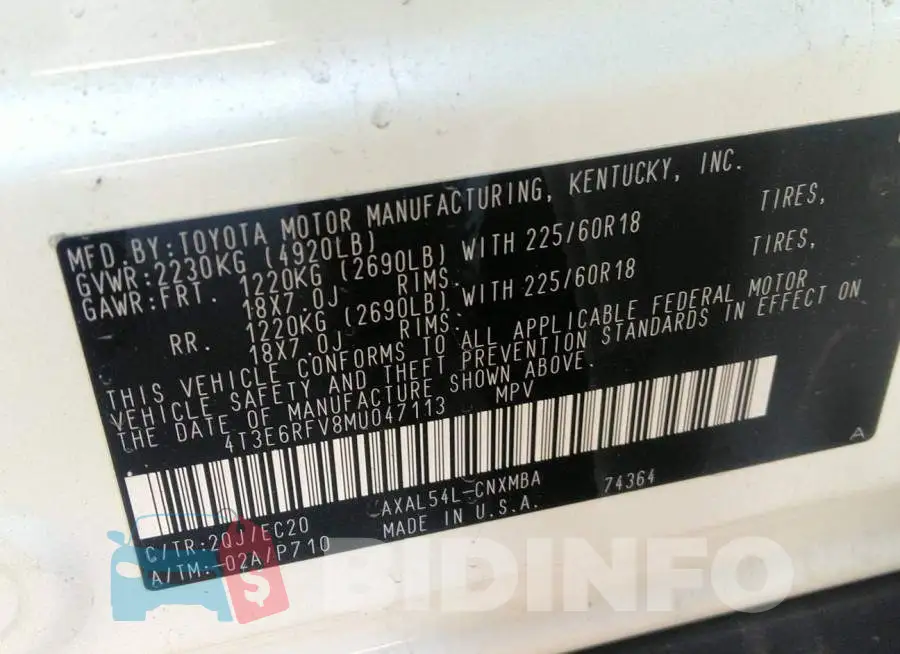 4T3E6RFV8MU047113 Photo# 9