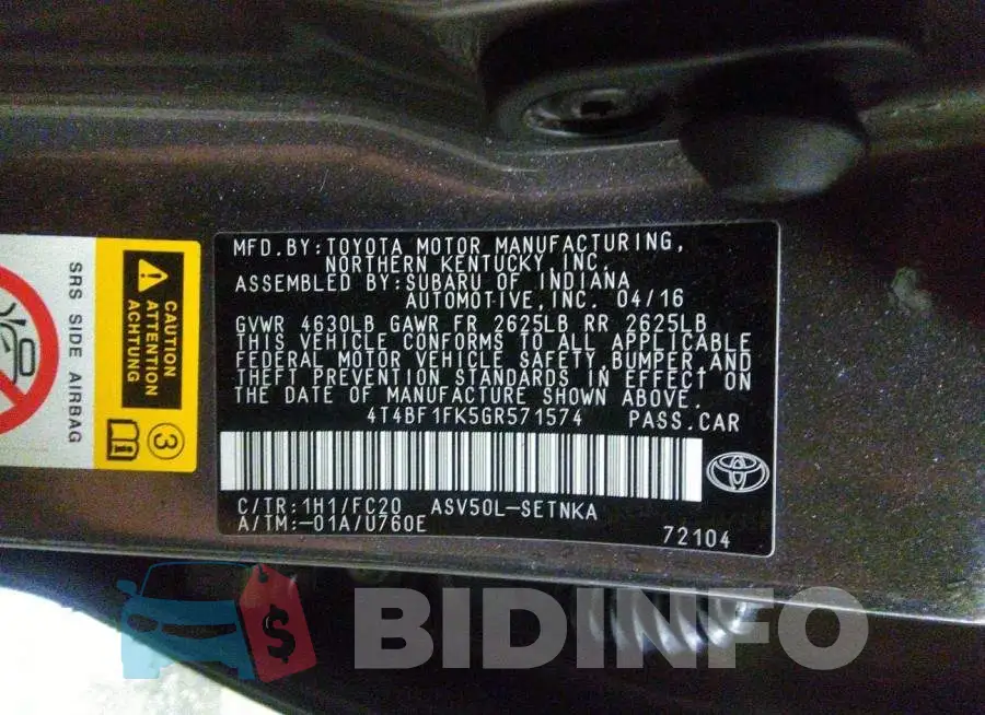 4T4BF1FK5GR571574 Photo# 9