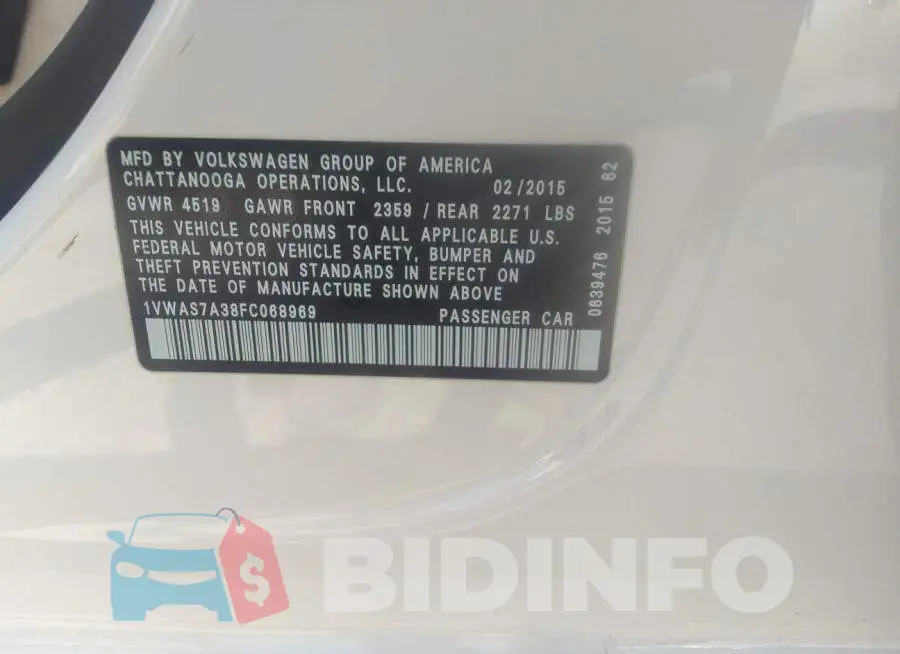 1VWAS7A38FC068969 Photo# 9