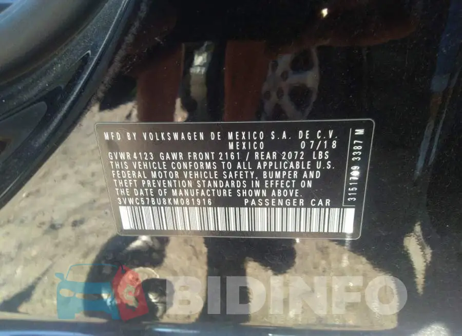 3VWC57BU8KM081916 Photo# 9