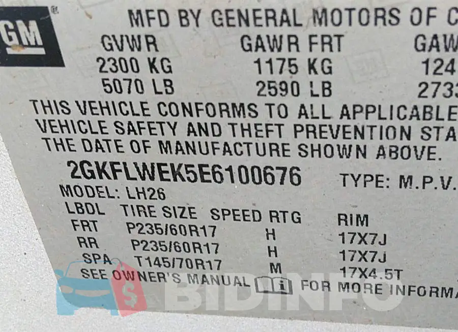 2GKFLWEK5E6100676 Photo# 9