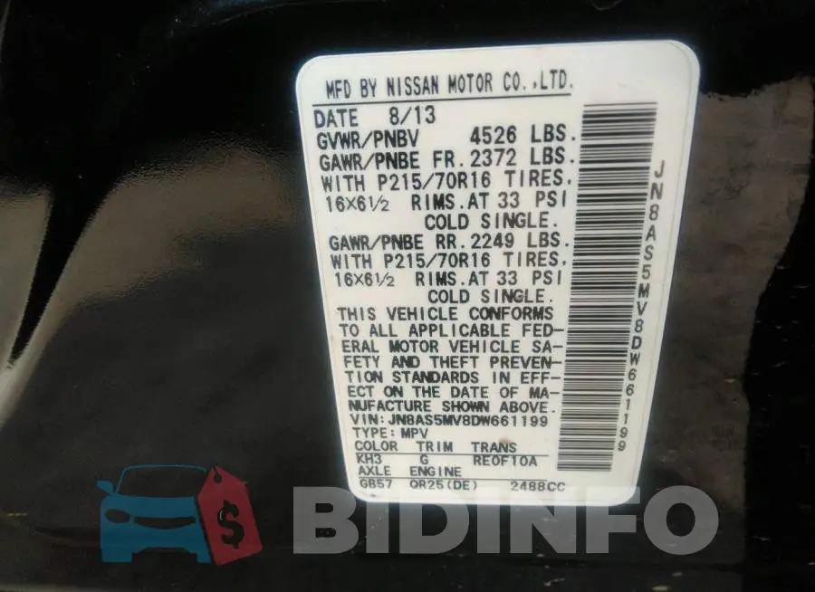 JN8AS5MV8DW661199 Photo# 9