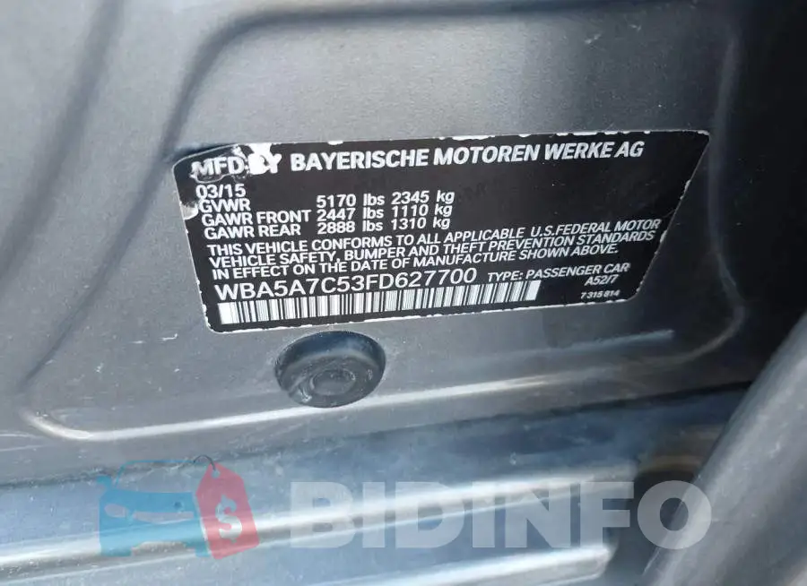 WBA5A7C53FD627700 Photo# 9