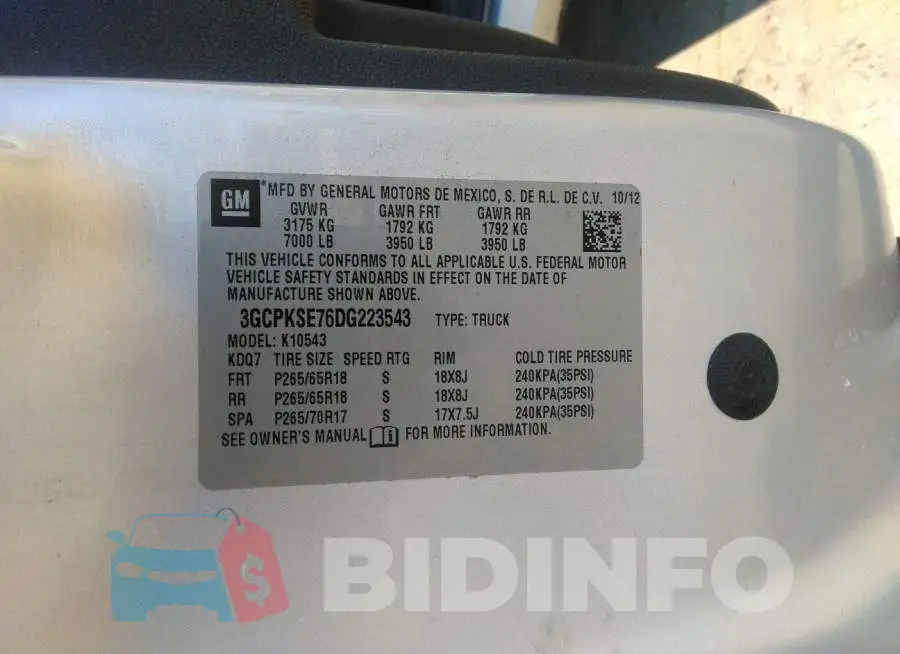 3GCPKSE76DG223543 Photo# 9