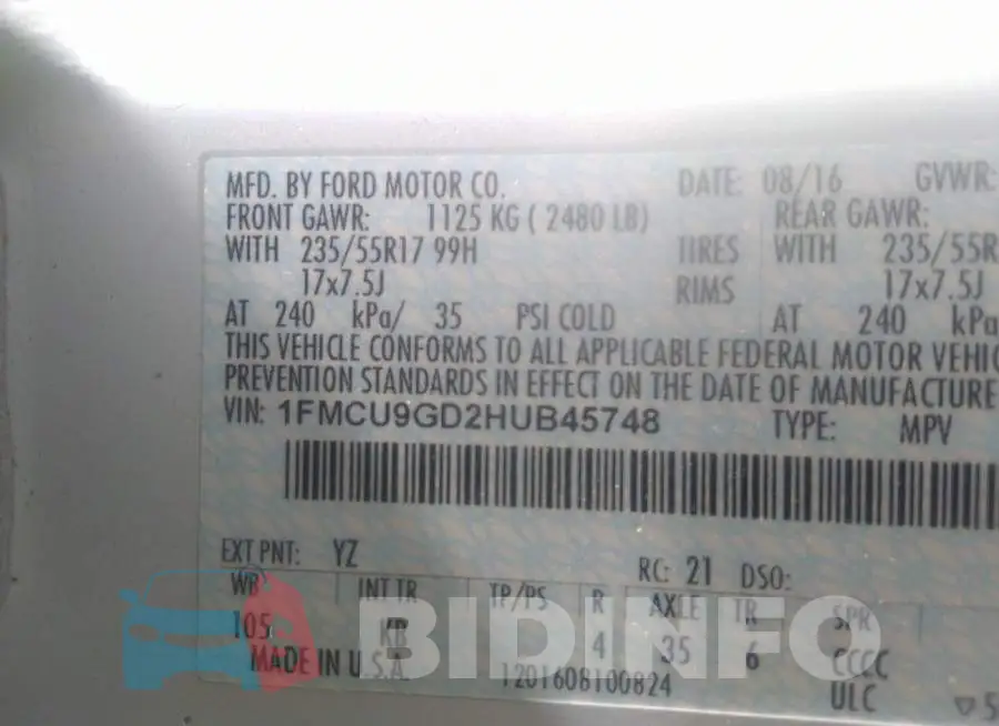 1FMCU9GD2HUB45748 Photo# 9