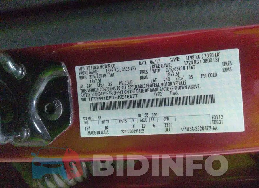 1FTFW1EF1HKE18577 Photo# 9