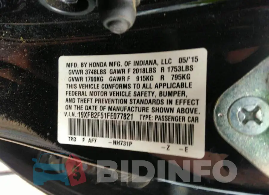 19XFB2F51FE077821 Photo# 9