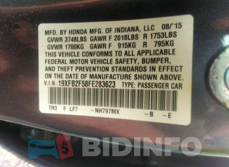 19XFB2F58FE283623 Photo# 9