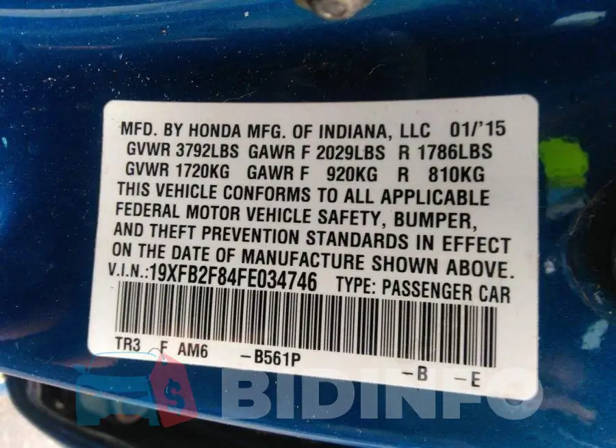 19XFB2F84FE034746 Photo# 9