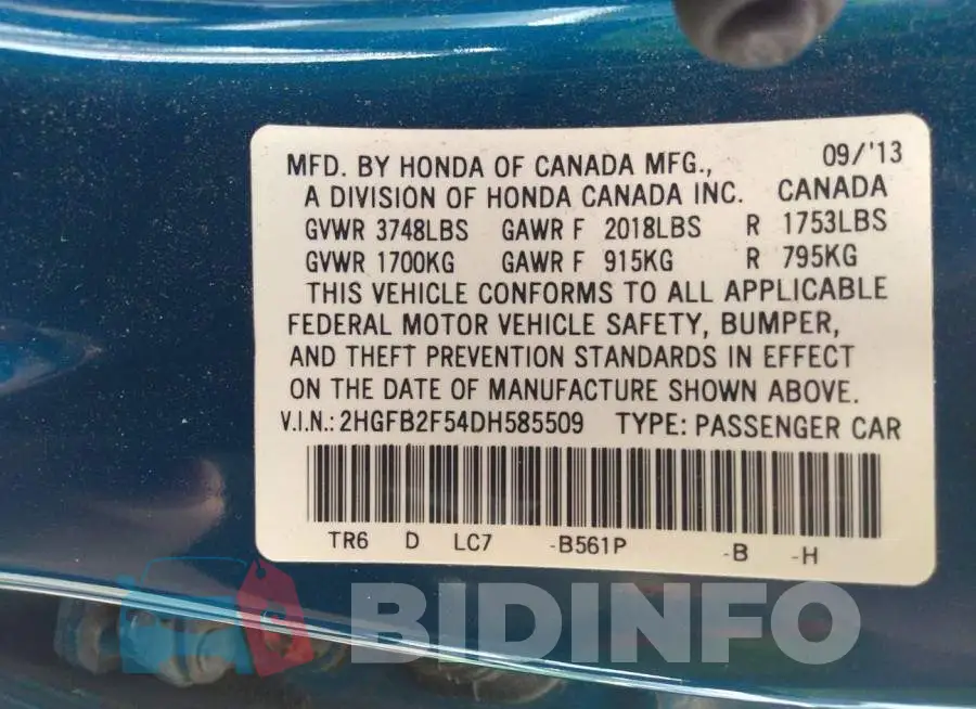 2HGFB2F54DH585509 Photo# 9