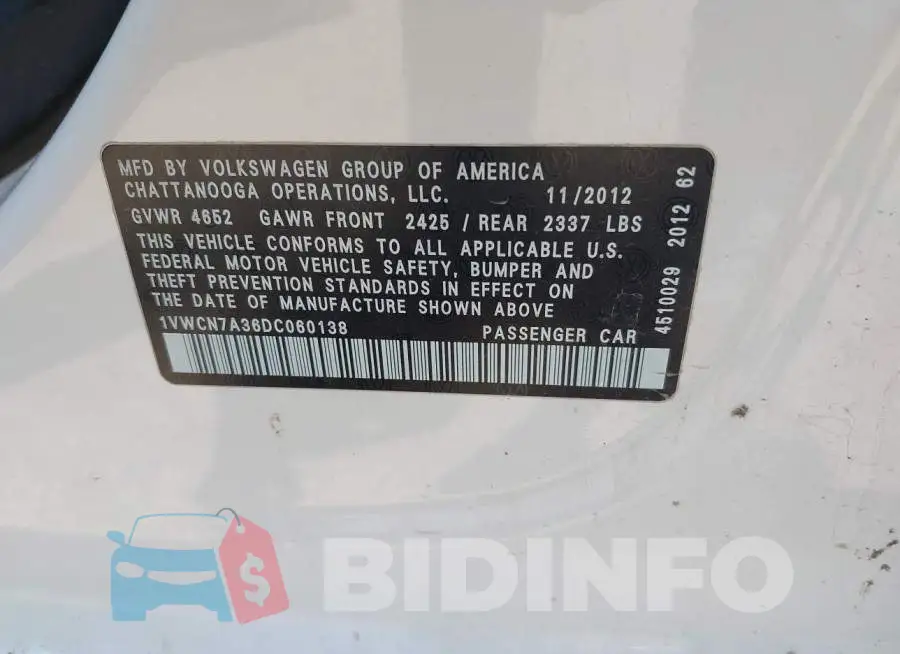 1VWCN7A36DC060138 Photo# 9