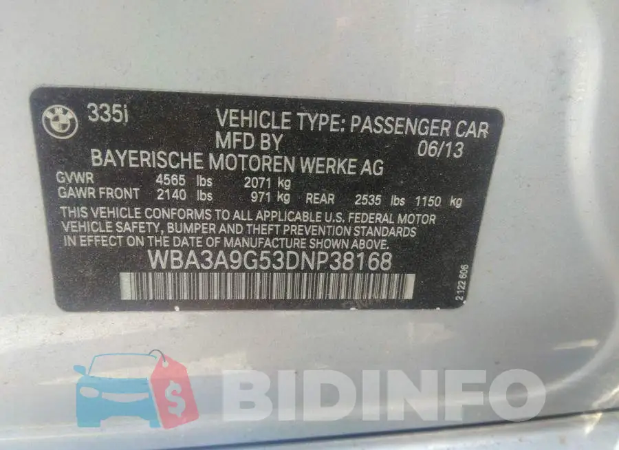 WBA3A9G53DNP38168 Photo# 9