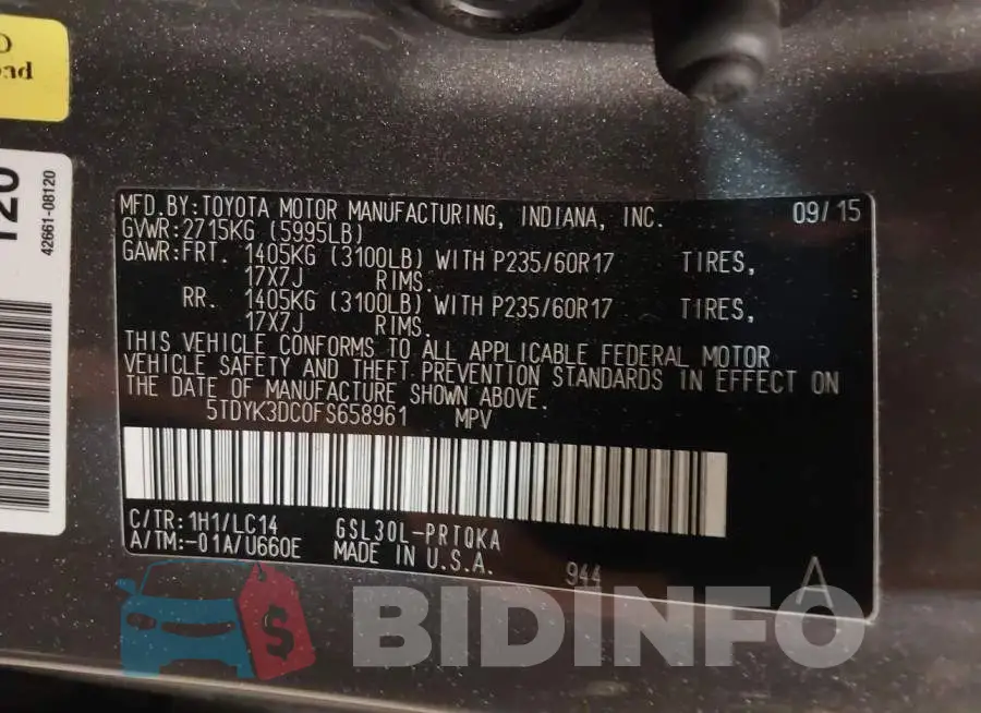 5TDYK3DC0FS658961 Photo# 9
