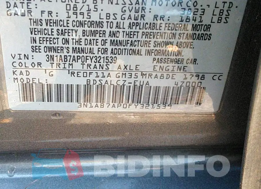 3N1AB7AP0FY321539 Photo# 9
