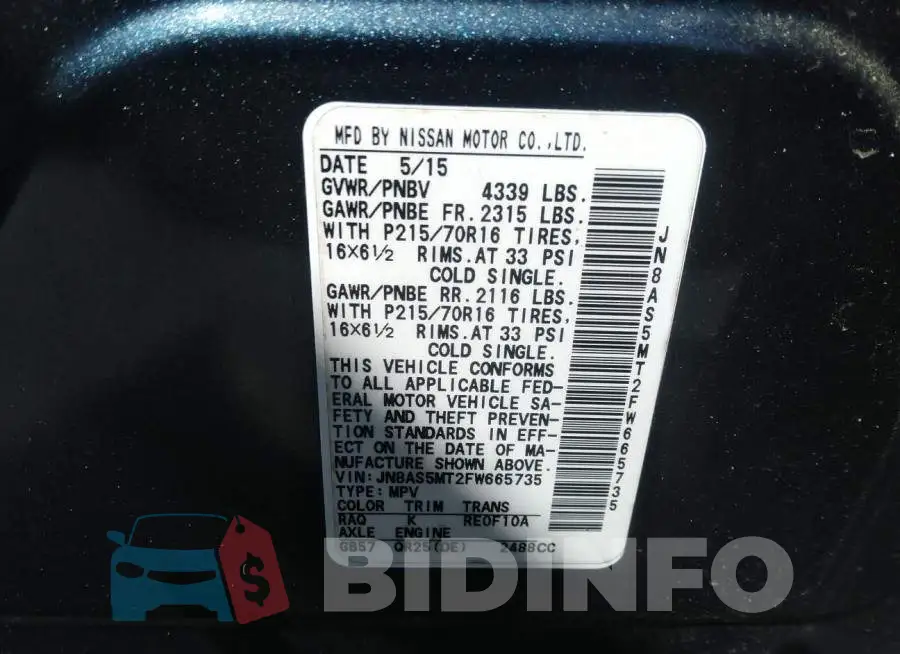 JN8AS5MT2FW665735 Photo# 9