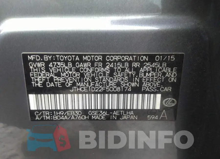 JTHCE1D22F5008174 Photo# 9