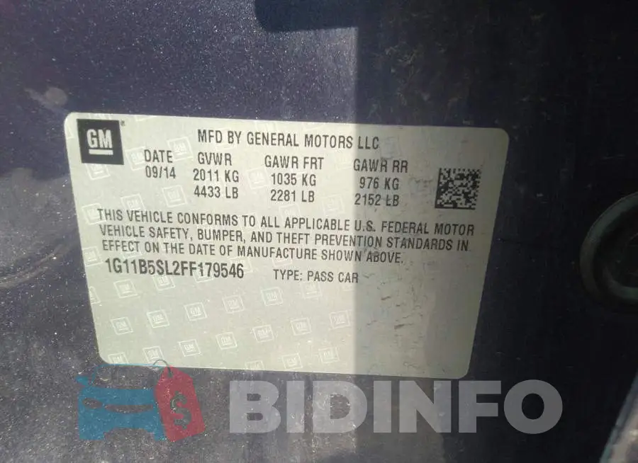 1G11B5SL2FF179546 Photo# 9