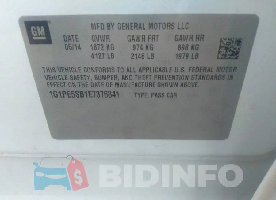 1G1PE5SB1E7376841 Photo# 9