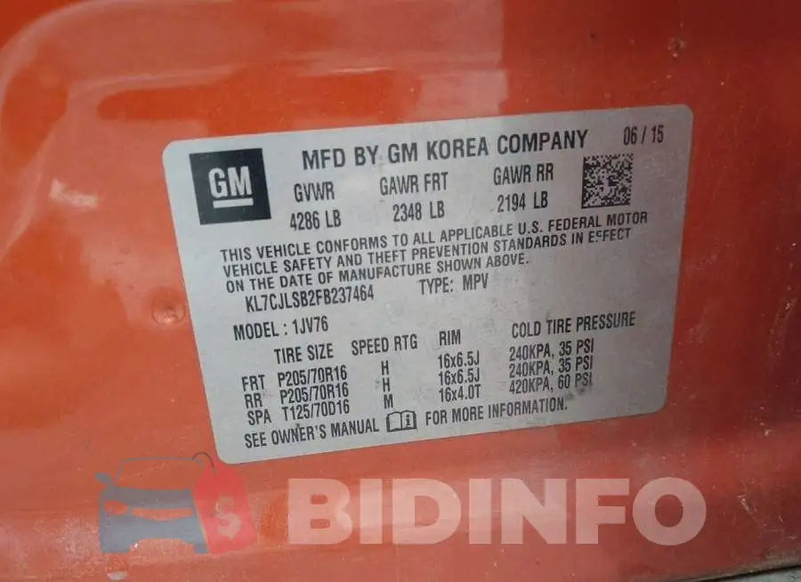 KL7CJLSB2FB237464 Photo# 9