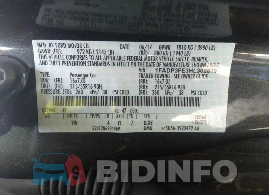 1FADP3FE3HL302819 Photo# 9