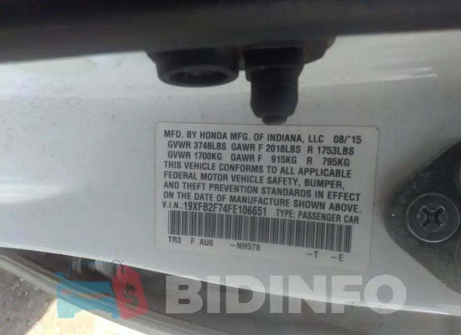 19XFB2F74FE106651 Photo# 9