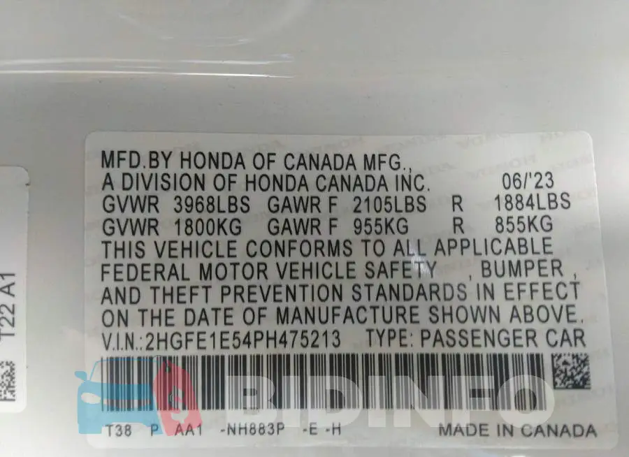 2HGFE1E54PH475213 Photo# 9