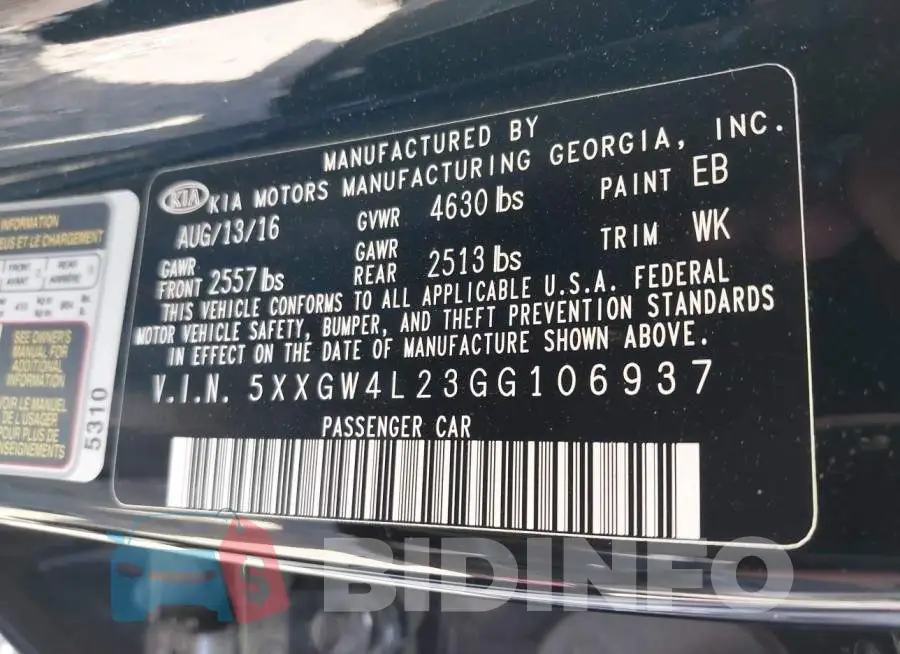 5XXGW4L23GG106937 Photo# 9