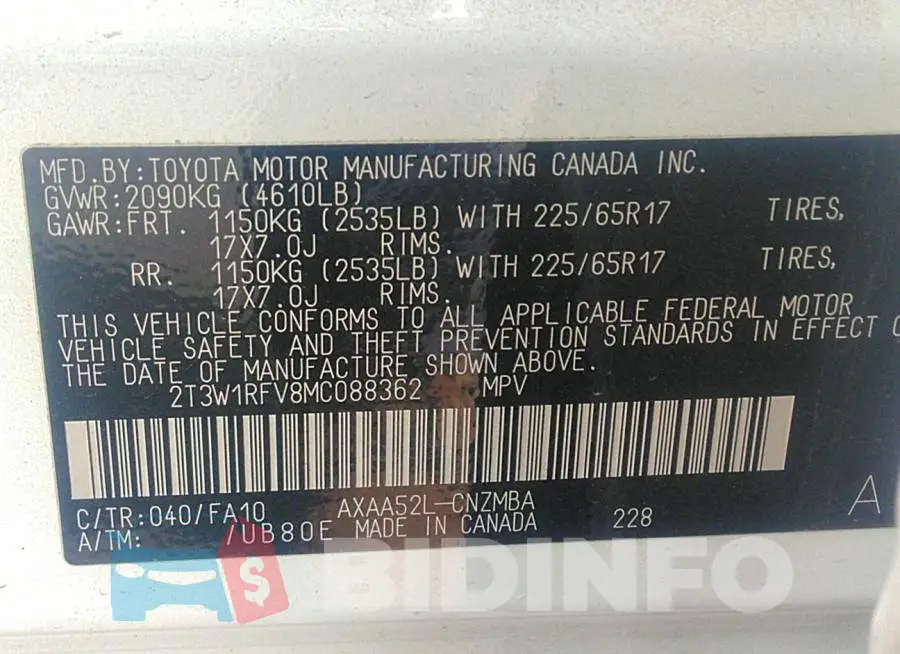 2T3W1RFV8MC088362 Photo# 9