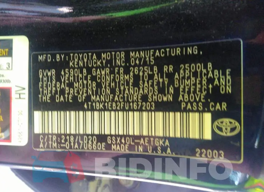 4T1BK1EB2FU167203 Photo# 9