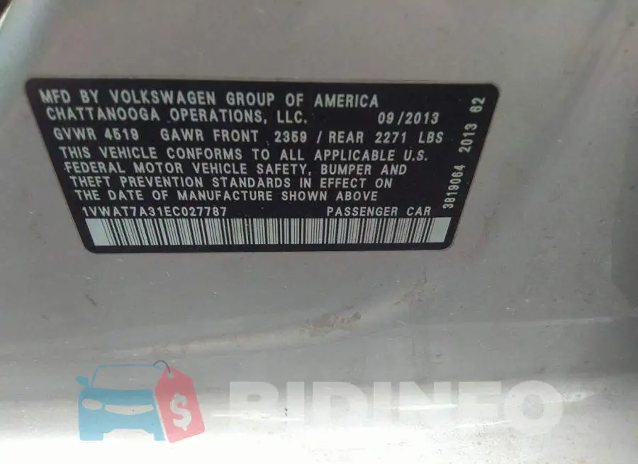 1VWAT7A31EC027787 Photo# 9