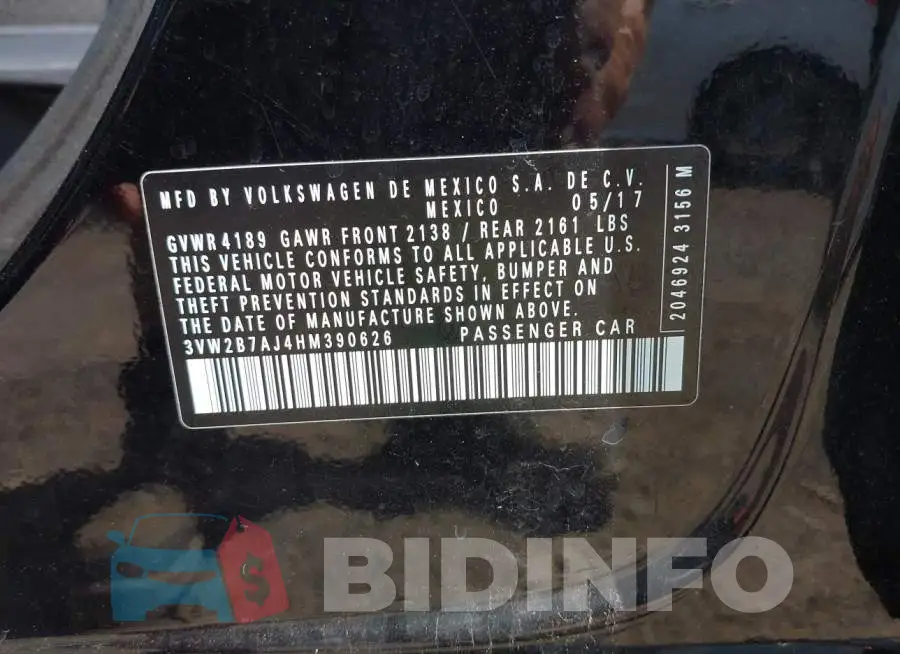 3VW2B7AJ4HM390626 Photo# 9