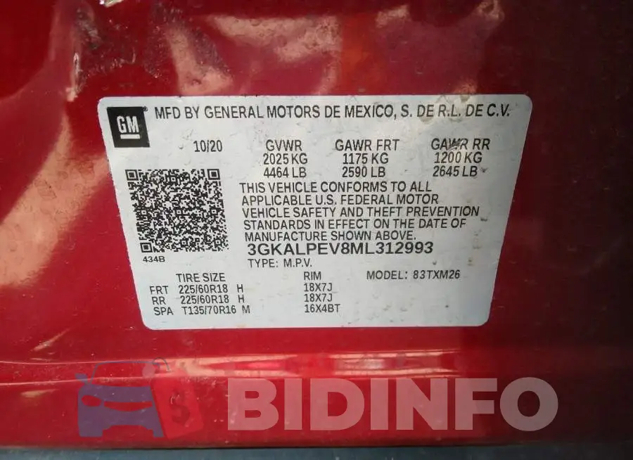 3GKALPEV8ML312993 Photo# 9