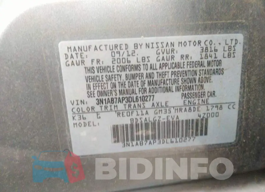 3N1AB7AP3DL610277 Photo# 9
