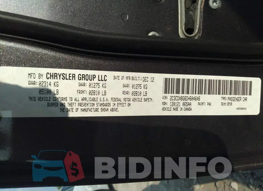 2C3CDXBG6DH604646 Photo# 9