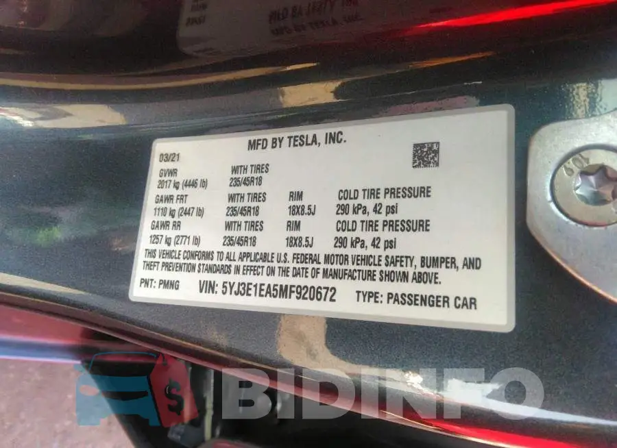 5YJ3E1EA5MF920672 Photo# 9
